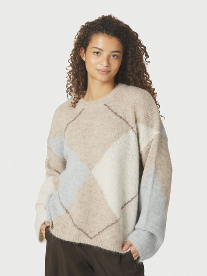 Neo_Noir-INGA CHECK FLUFF KNIT BLOUSE