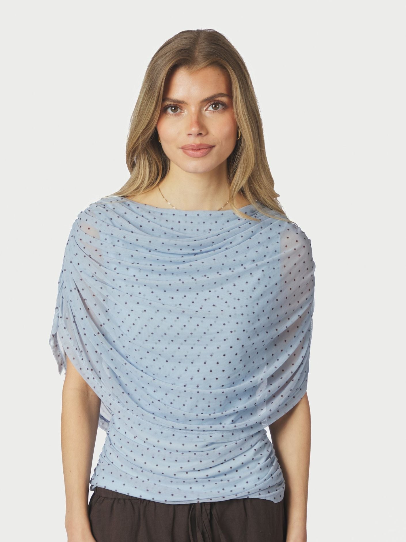 Neo_Noir-COTTUNA DOT DRAPY MESH TOP